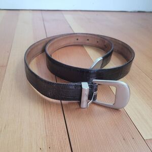 Vintage Emporio Armani genuine leather black faux crocodile belt silver buckle